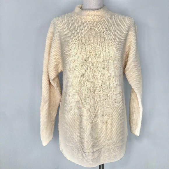 Linda Allard Ellen Tracy Wool Sweater Womens Size M Fisherman Knit Vintage Tunic - Picture 2 of 7
